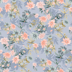  Cute feminine watercolor seamless pattern with wildflowers.hand drawn, not AI