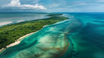 Aerial View of Island in Ocean - obrazy, fototapety, plakaty