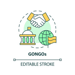 GONGOs multi color concept icon. Government organized NGO. State sponsored organizations. Global affairs. Round shape line illustration. Abstract idea. Graphic design. Easy to use in article