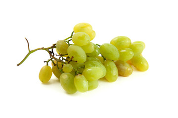 Bunch of organic green grapes isolated on white background.