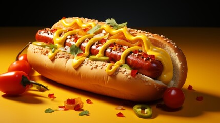 delicious hot dog with ketchup and mustard