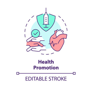 Health promotion multi color concept icon. Disease prevention. Public health. Preventive medicine. Role of NGO. Round shape line illustration. Abstract idea. Graphic design. Easy to use in article