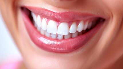Perfect healthy teeth smile of a young woman. Teeth whitening. oral care, Dentistry concept.