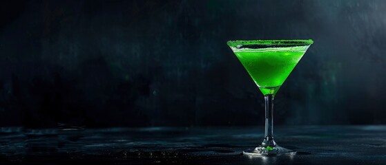 Green St. Patrick's Day Cocktail on Black Background - obrazy, fototapety, plakaty