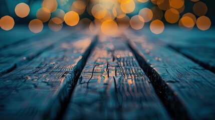 a bokeh and wood background, cool colors   - obrazy, fototapety, plakaty