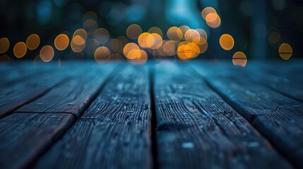 a bokeh and wood background, cool colors  - obrazy, fototapety, plakaty