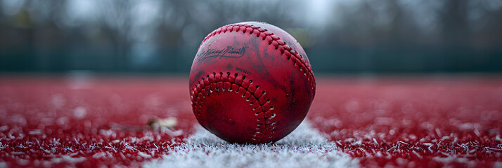 Rubber track red ball baseball new field horizon,
Baseball in hand on white background
