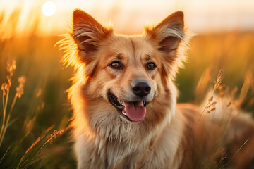 Golden Glee: Charming Dog Basking in the Sunset Light