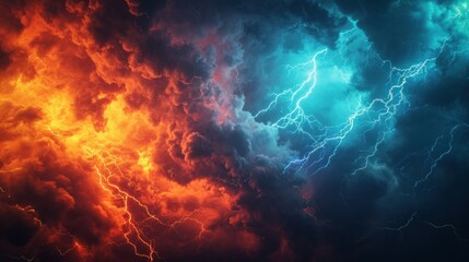 Lightning thunderstorm flash over the night sky. Concept on topic weather, cataclysms (hurricane, Typhoon, storm - obrazy, fototapety, plakaty
