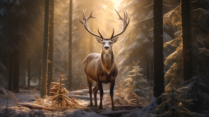 The only deer with beautiful antlers in the forest.