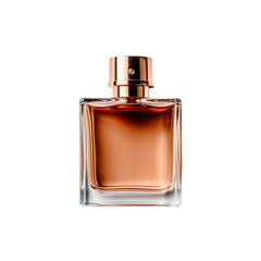 A Bottle of Perfume. Men's Eau De Parfum in Beautiful Gold Glass Bottle Isolated on White. Fragrance for Men. Perfume Spray. Modern Luxury Parfum De Toilette with Notes of Grapefruit Coriander Basil