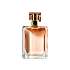 A Bottle of Perfume. Men's Eau De Parfum in Beautiful Gold Glass Bottle Isolated on White. Fragrance for Men. Perfume Spray. Modern Luxury Parfum De Toilette with Notes of Grapefruit Coriander Basil