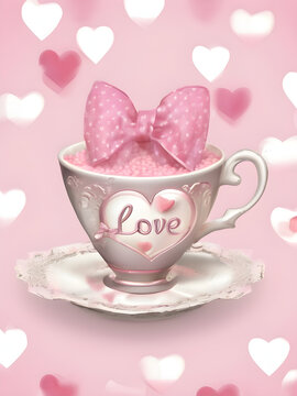 cup of tea with pink hearts