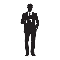 Businessman with coffee silhouette clipart background