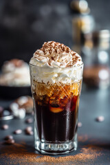 Cold coffee in tall glasses with coffee beans
