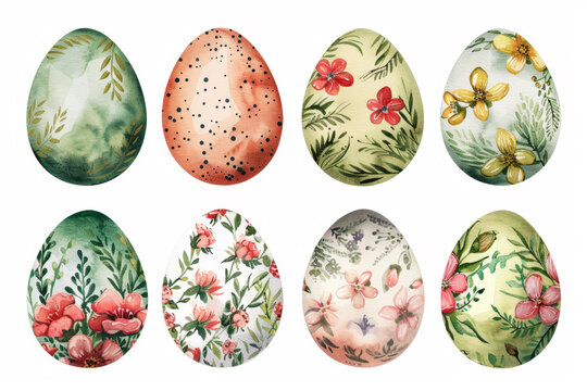Watercolor set design with colorful easter eggs
