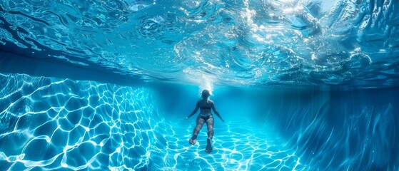 Underwater swimming pool, panorama style.
