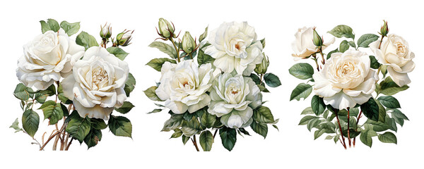 White roses watercolor bouquet composition png transparent background, white rose clipart