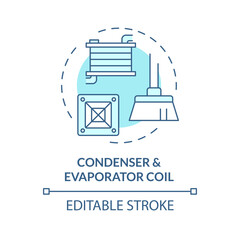 Condenser and evaporator coil soft blue concept icon. Cleaning and maintenance of hvac components. Round shape line illustration. Abstract idea. Graphic design. Easy to use in promotional material