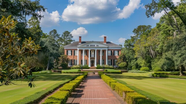 a professional photography photo of an upscale home in northern Mississippi on a sunny spring day 