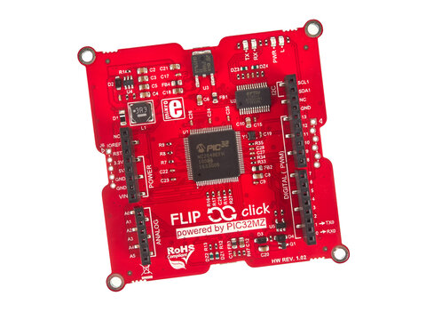 Flip&Click PIC32MZ is an Arduino-compatible development board for 32-bit PIC microcontrollers