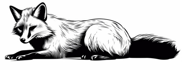 Silhouette of fox graphic illustration, black white. - obrazy, fototapety, plakaty
