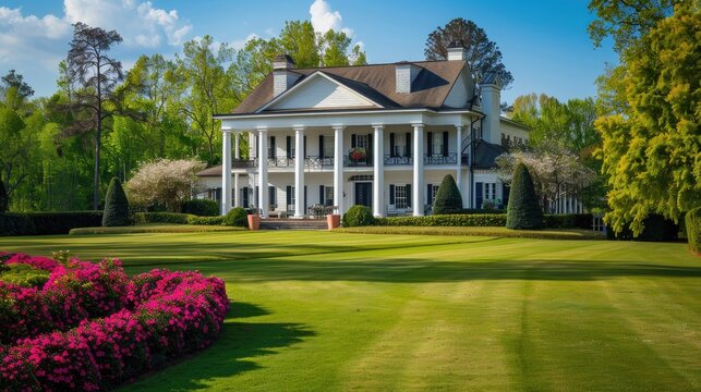 a professional photography photo of an upscale home in northern Mississippi on a sunny spring day 