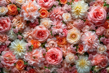 Beautiful Assortment of Vibrant Roses and Delicate Flowers in Full Bloom for Elegant Backgrounds