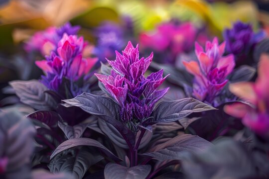 Vibrant Purple Flowers with Lush Green Foliage in a Beautiful Blurred Background Bokeh Effect Floral Wall Art