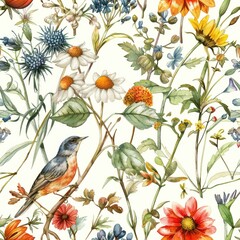 Floral Elegance: Seamless Watercolor Textile Pattern