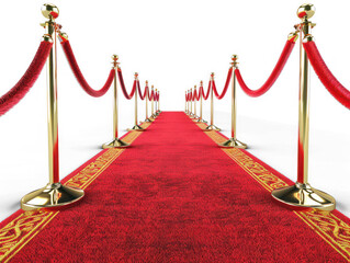 red carpet and velvet rope front view on transparency background PNG
