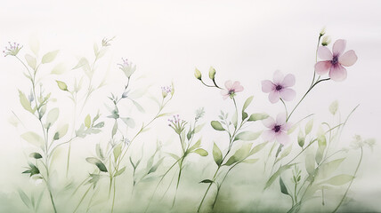 Wildflowers on a white background on a summer day, greeting card in watercolor style