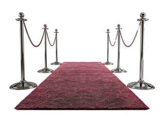 red carpet and velvet rope front view, on transparency background PNG
