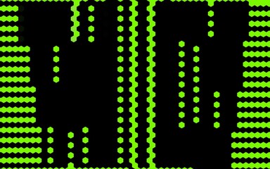Pixelization of green hexagons on black background