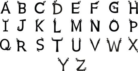 alphabets silhouette character design with fire style, doodle hand drawn,  abc vector design	