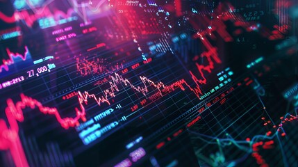 Fototapeta premium A portrait of a screen filled with waves and glowing numbers. Wavy numbers with themes of stock market, stock investment, and digital investment.