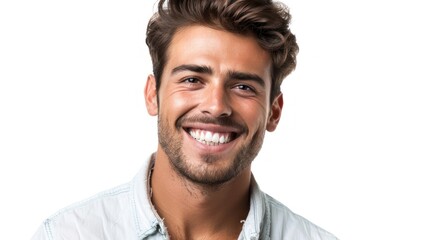 Obraz premium Bright-Smiled Young Man in Casual White Tee - Generative AI