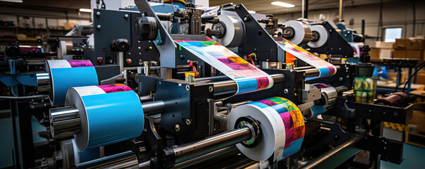 Industrial printing press machine at work