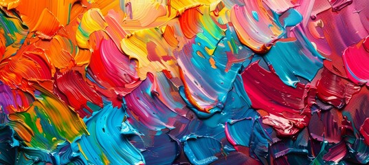 Abstract colorful painting background with palette knife texture and brush strokes. Oil painting with bright colors of rainbow.
