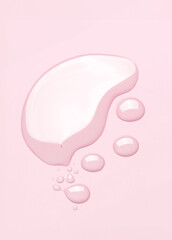 sample of cosmetic products toner serum oil round drops on a light pink background