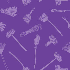 Broom Vector Hand Drawn Illustration Seamless Pattern Print, Wallpaper, Decorations.
