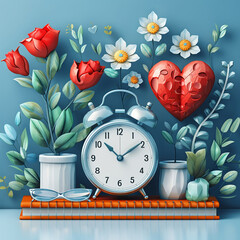 Illustration of a calendar, clock, and a heart, symbolizing the time management and emotional investment in parenting no contrast