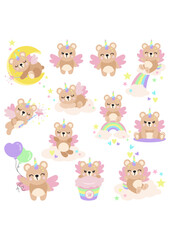 Set of cute unicorn teddy bear