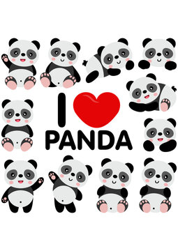 Set digital collage of I love pandas