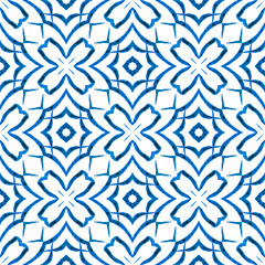 Tiled watercolor background. Blue splendid boho