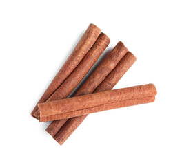Cinnamon sticks isolated on white, top view