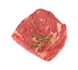 Fresh raw beef cut with thyme isolated on white