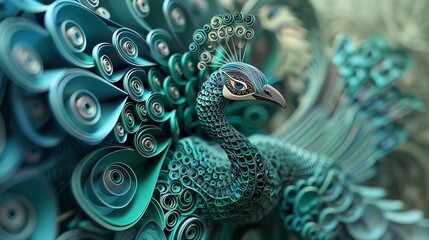 A Peacock Sculpture Digital Paper Quilling Art