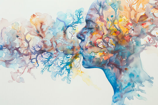 A watercolor illustrating the struggle of breathlessness due to pneumonia, capturing the essence of respiratory turmoil