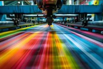Closeup of a colorful printing press in action at a publishing house. Concept Printing Press, Colorful, Publishing House, Closeup Shot, In Action - obrazy, fototapety, plakaty